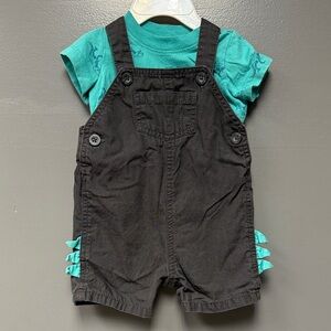 2 Piece- Carter’s Baby Dark Gray Dinosaur Romper with Teal Print T-Shirt